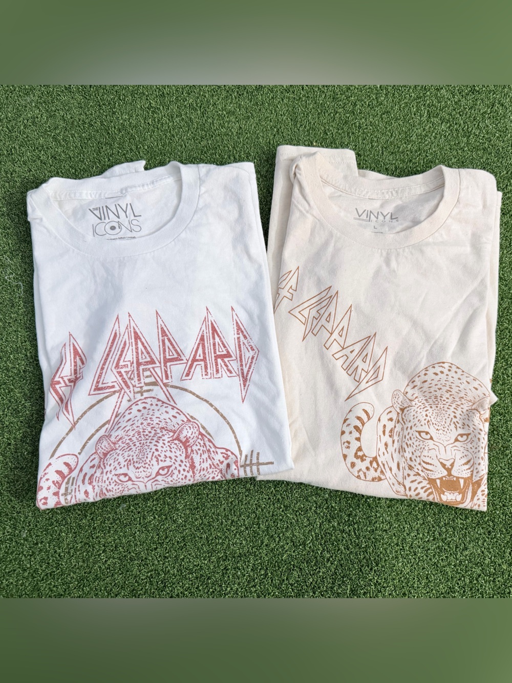 NWT Def Leppard Leopard Graphic T-Shirt 2 Piece Bundle Cream White Mens Large⁠